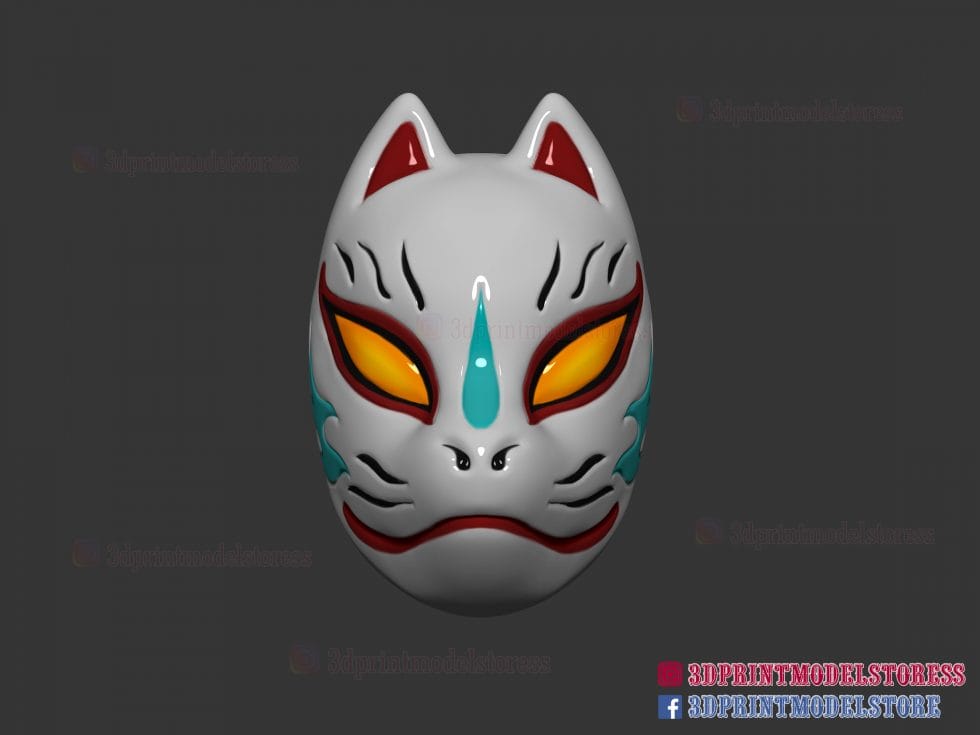 Japanese Demon Kitsune Fox Mask 3D Print Model | 3D Print Model Store
