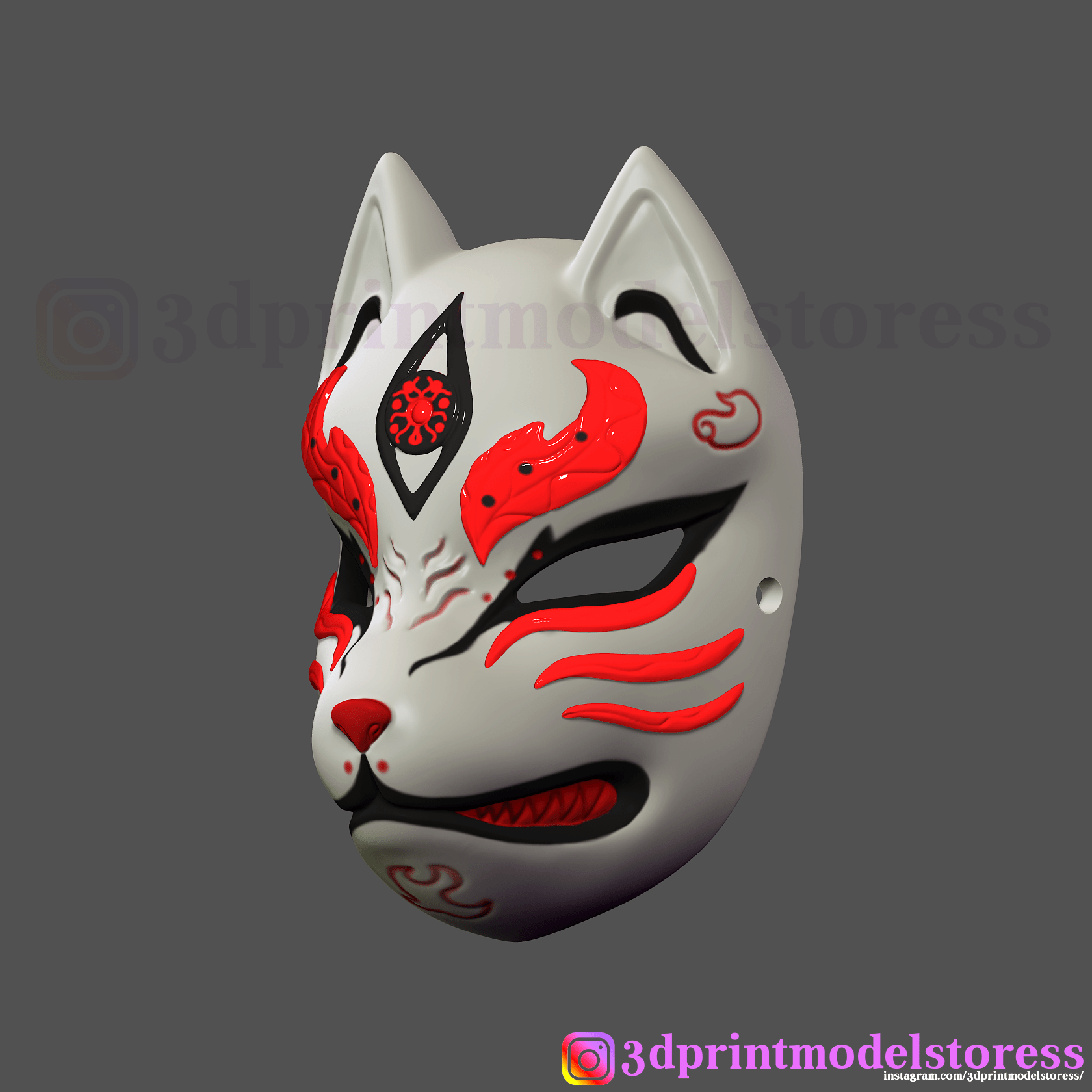 Japanese Demon Kitsune Fox Mask 3D Print Model | 3D Print Model Store