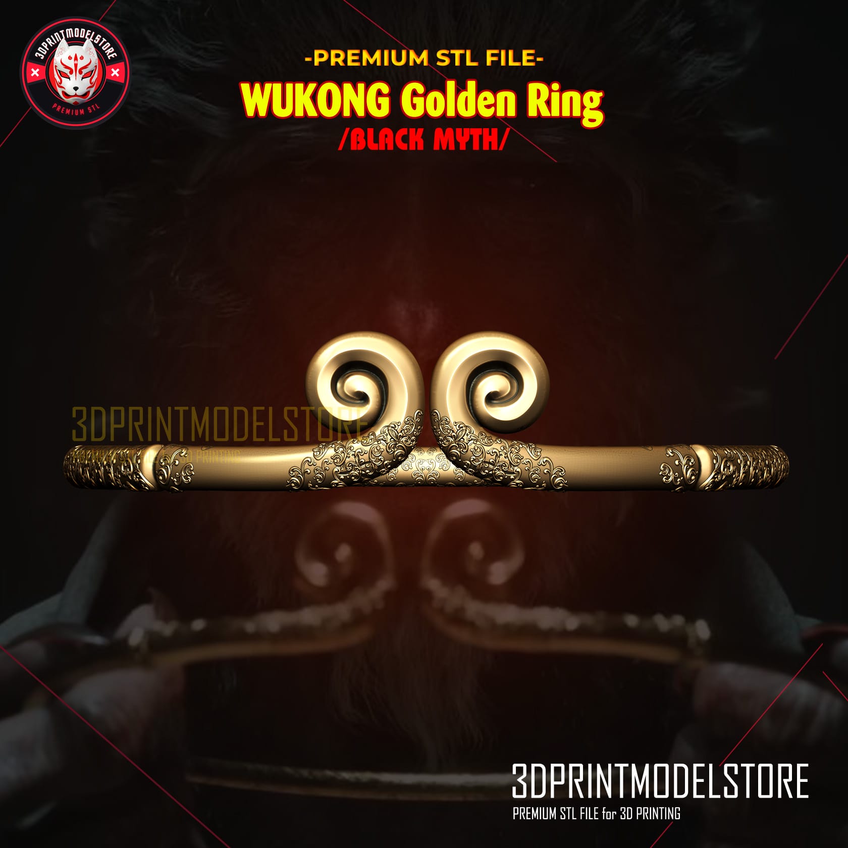 Black Myth Wukong Crown Golden Ring STL 3D Print Model
